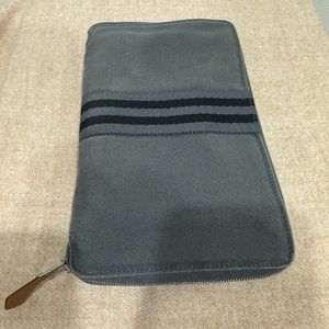 HERMES Dark Gray Long Wallet with Round Zipper Passport Case/Holder- Pre-loved